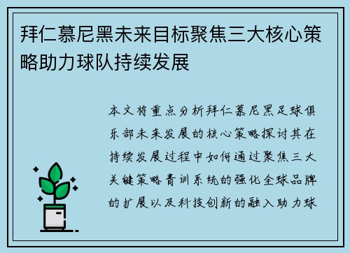 拜仁慕尼黑未来目标聚焦三大核心策略助力球队持续发展 拜仁慕尼黑未来目标聚焦三大核心策略助力球队持续发展