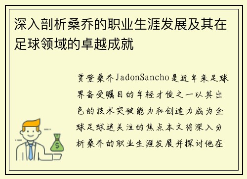 深入剖析桑乔的职业生涯发展及其在足球领域的卓越成就 深入剖析桑乔的职业生涯发展及其在足球领域的卓越成就